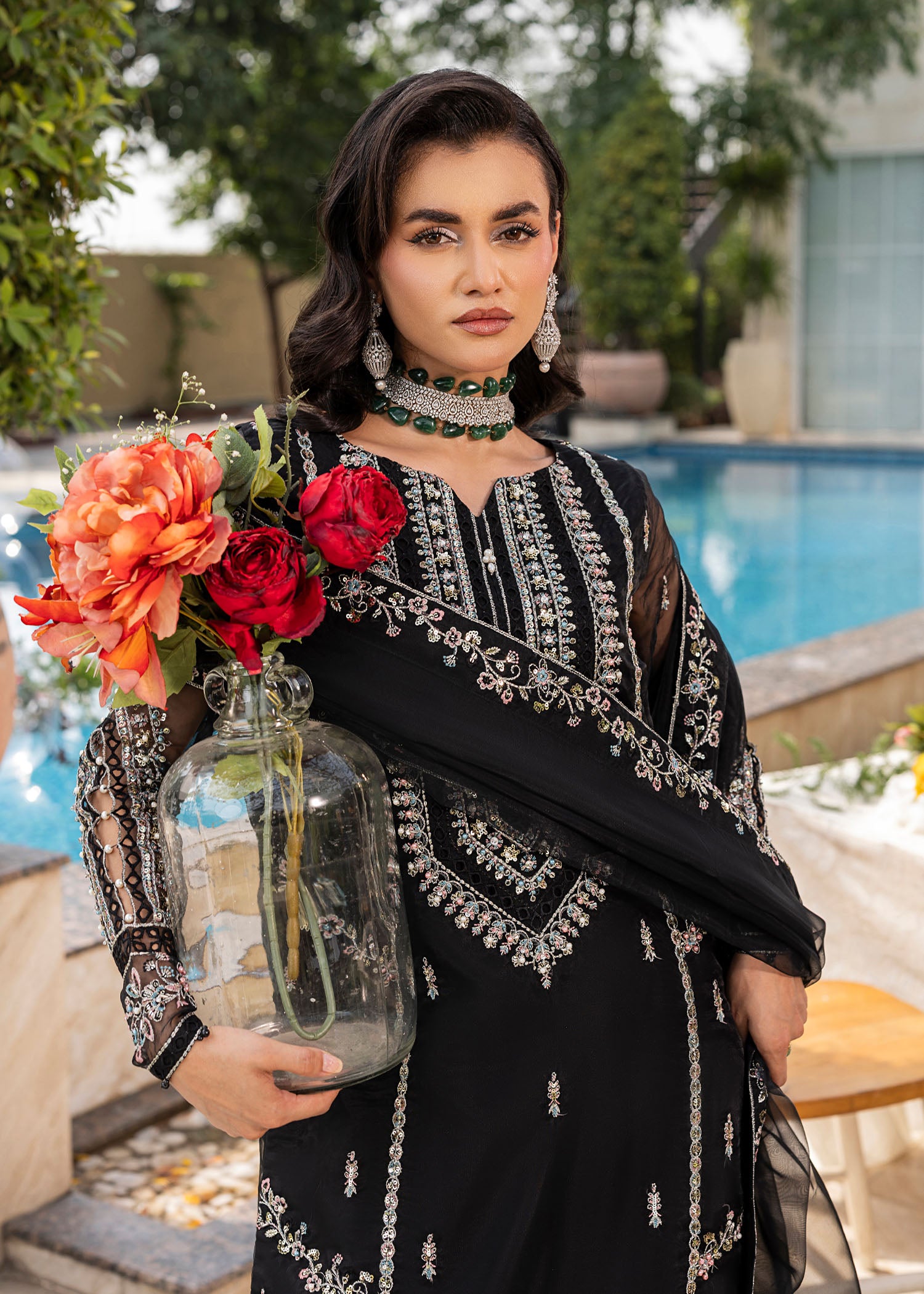 2551B - Embroidered 3Pc Dress - Zarqun Premium