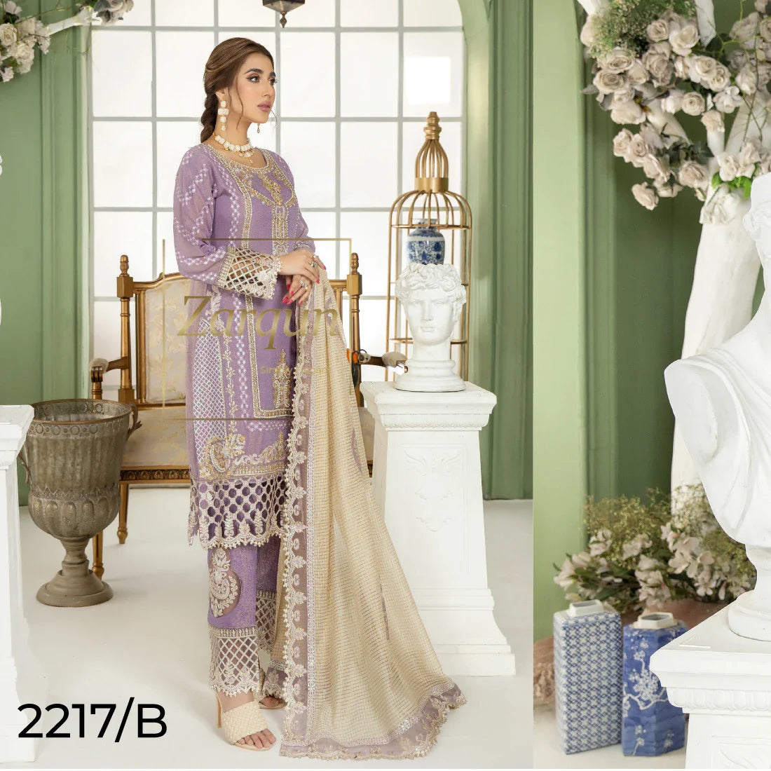 2217B - Floral Embroidered Formal - Zarqun Premium