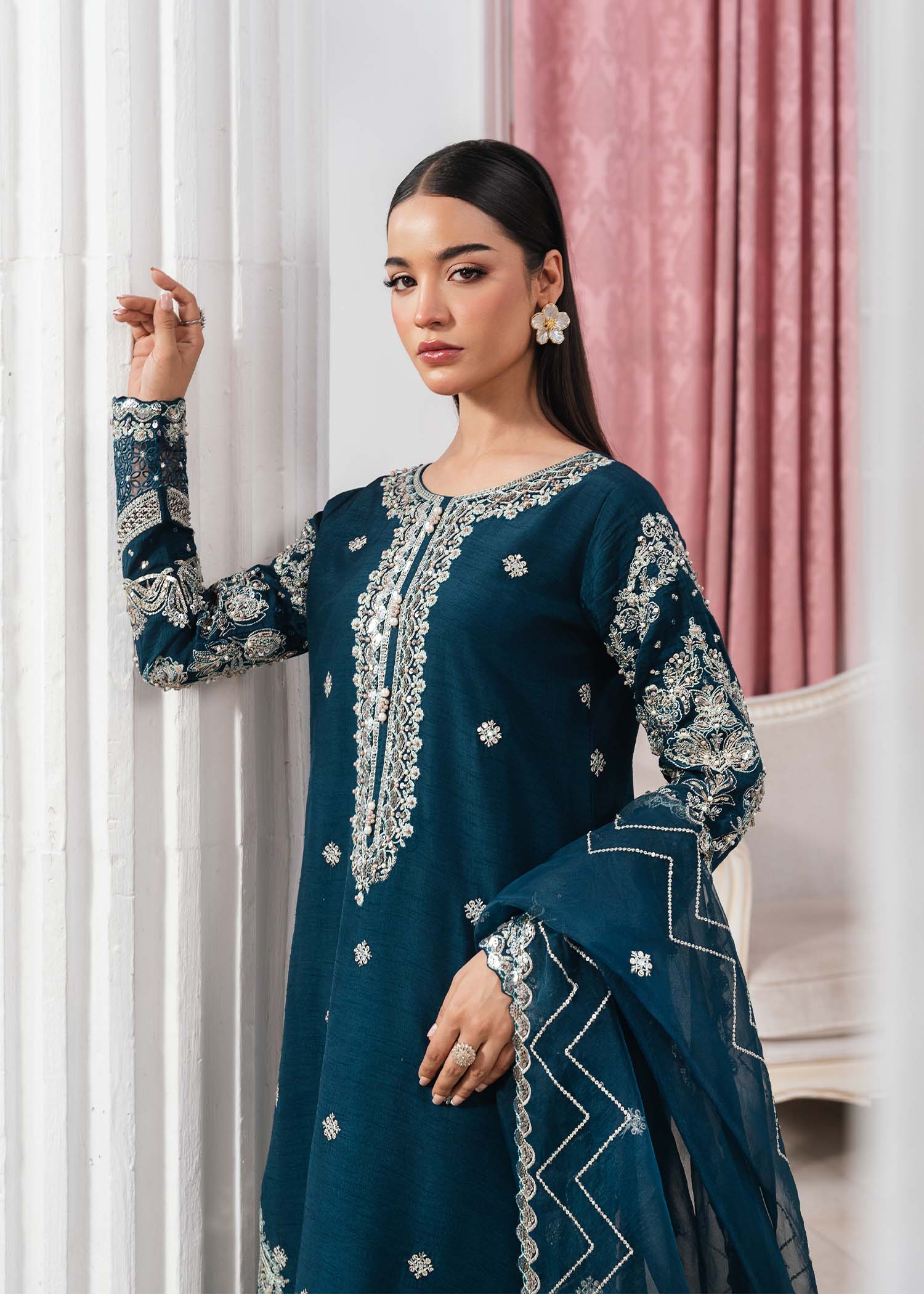 2534B - Embroidered 3Pc Dress - Zarqun Premium