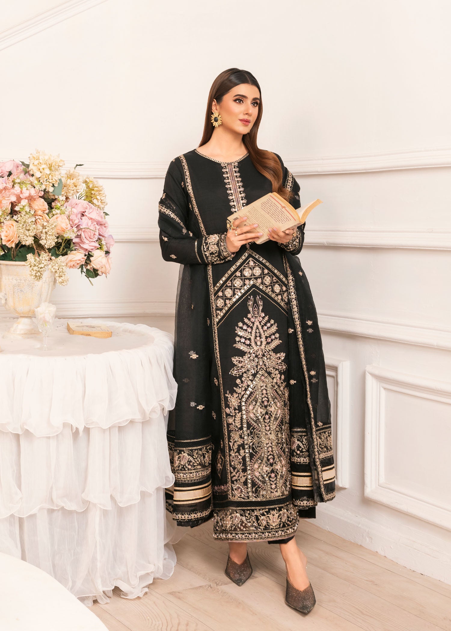 2530A - Embroidered 3Pc Dress - Zarqun Premium
