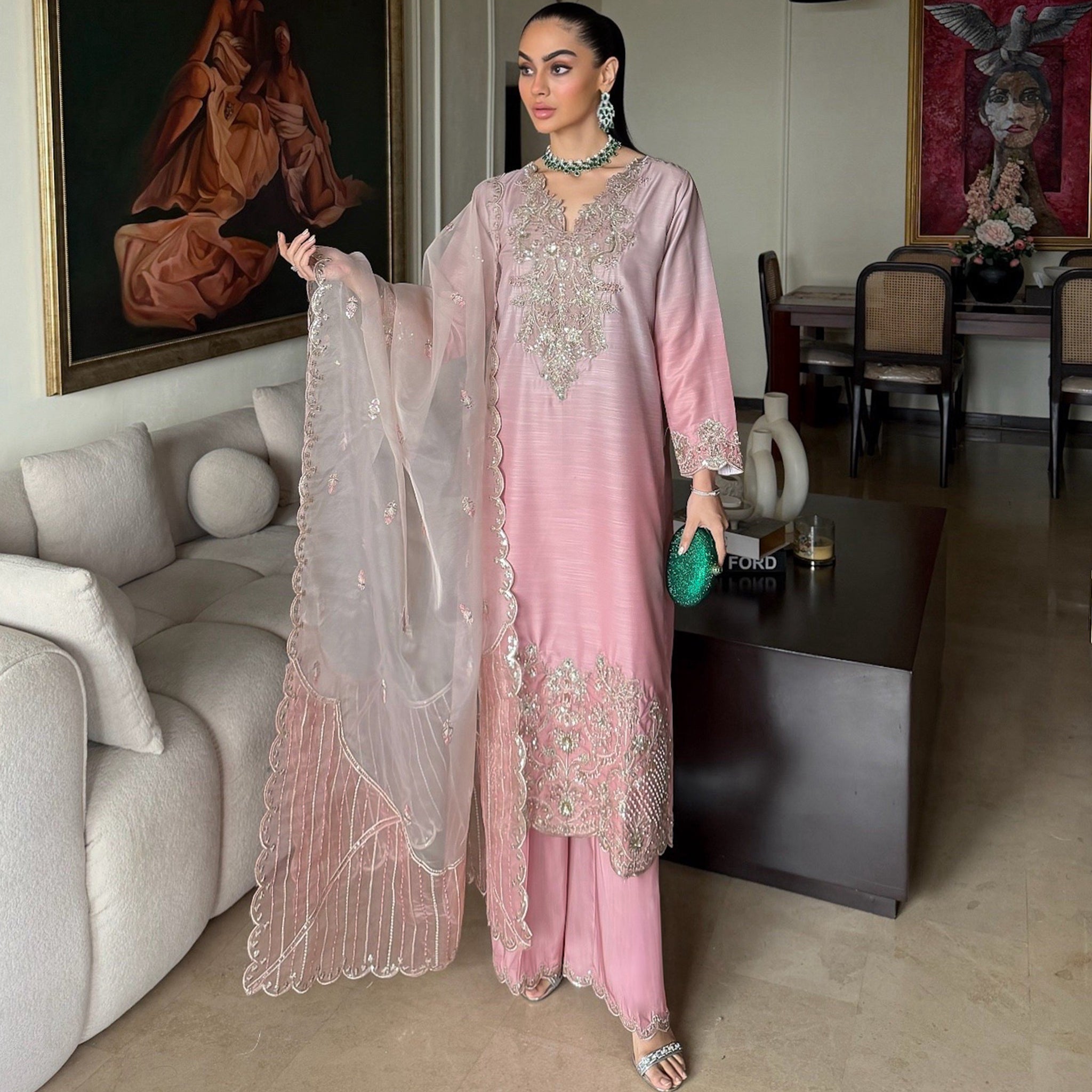 2531B - Embroidered 3Pc Dress - Zarqun Premium