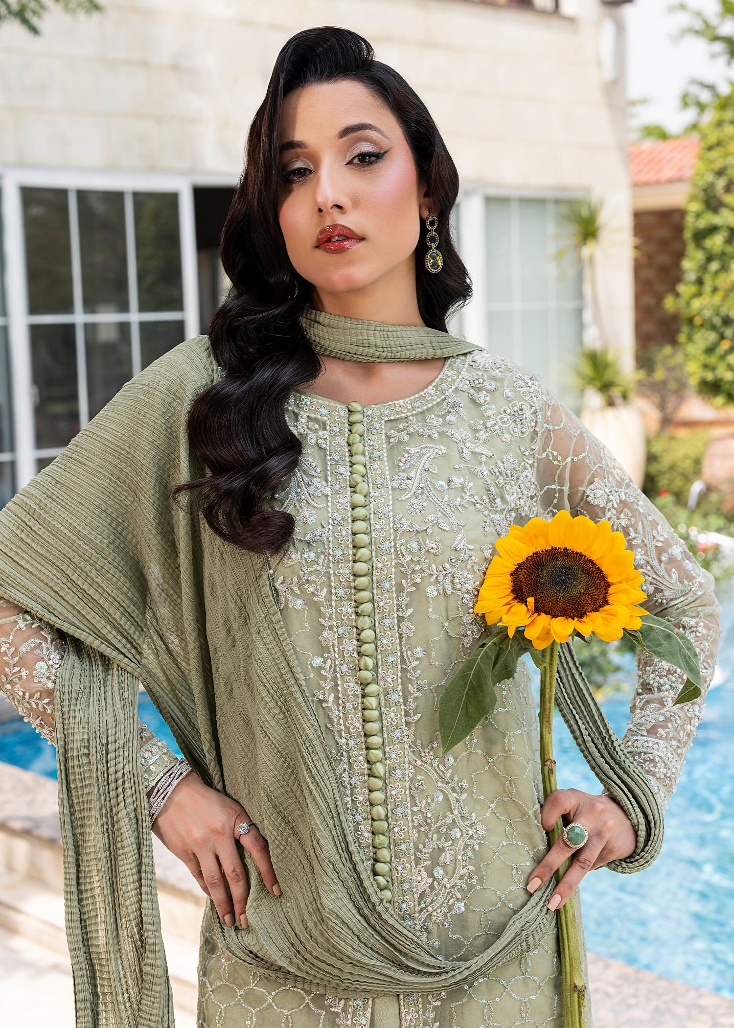 2552B - Embroidered 3Pc Dress - Zarqun Premium