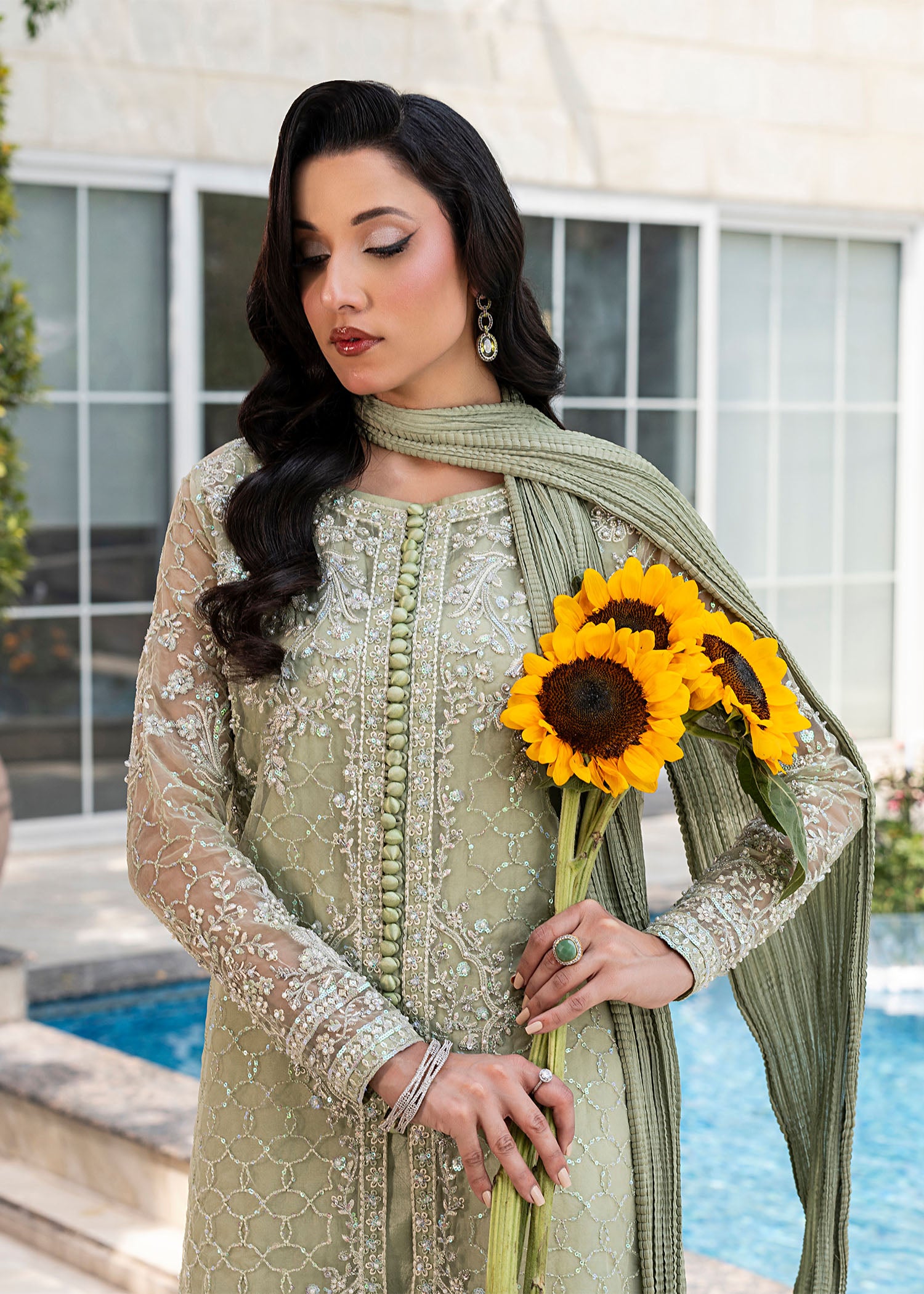 2552B - Embroidered 3Pc Dress - Zarqun Premium