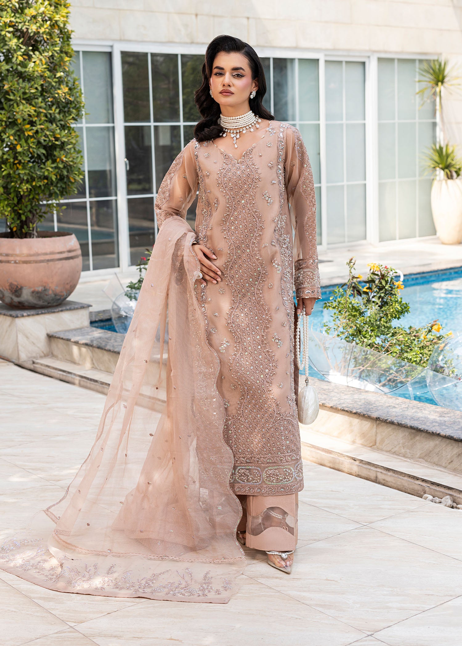 2554B - Embroidered 3Pc Dress - Zarqun Premium