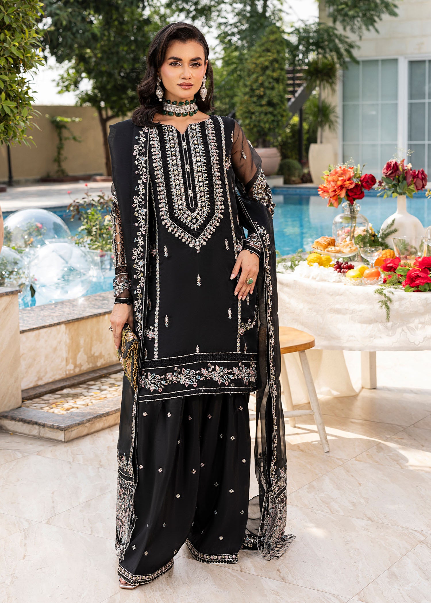 2551B - Embroidered 3Pc Dress - Zarqun Premium