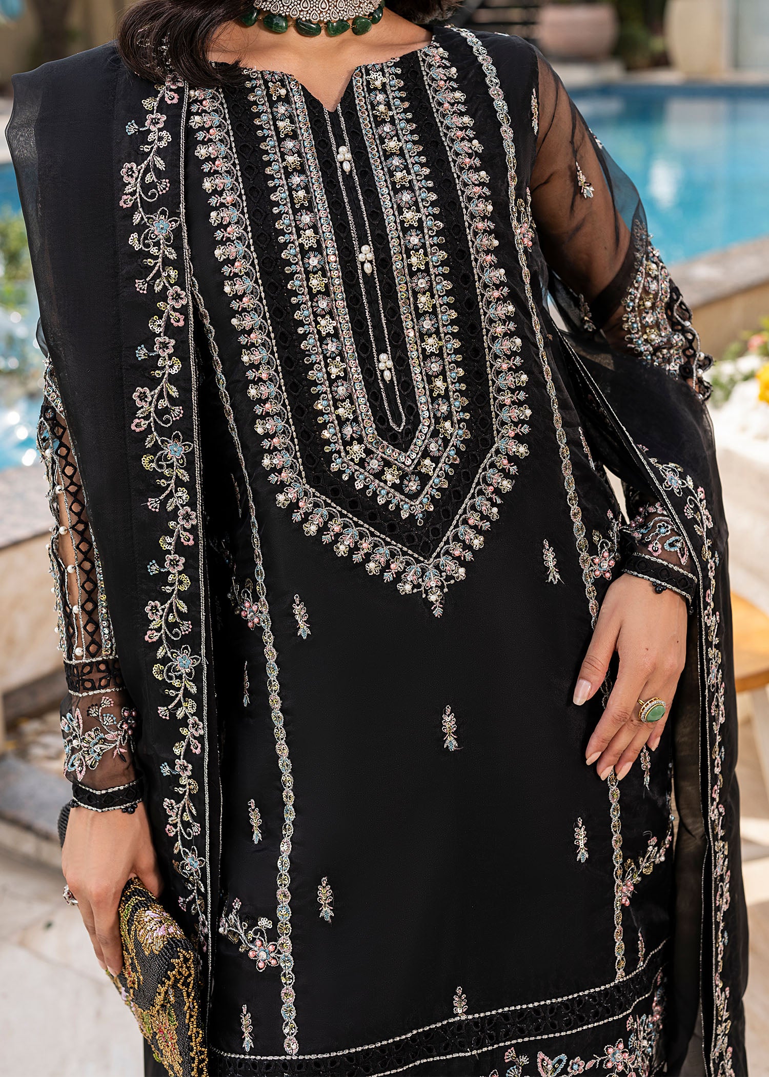 2551B - Embroidered 3Pc Dress - Zarqun Premium