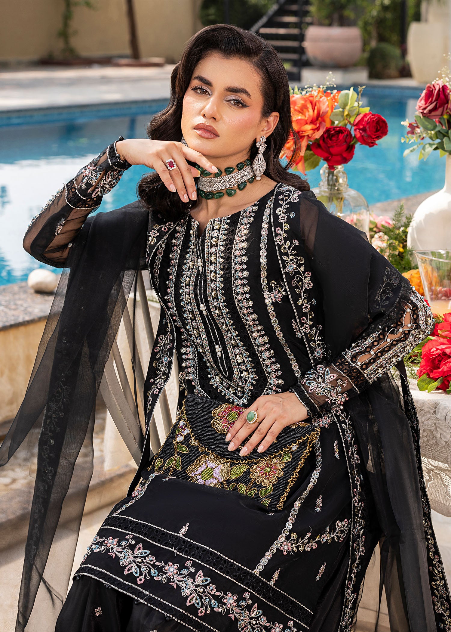 2551B - Embroidered 3Pc Dress - Zarqun Premium