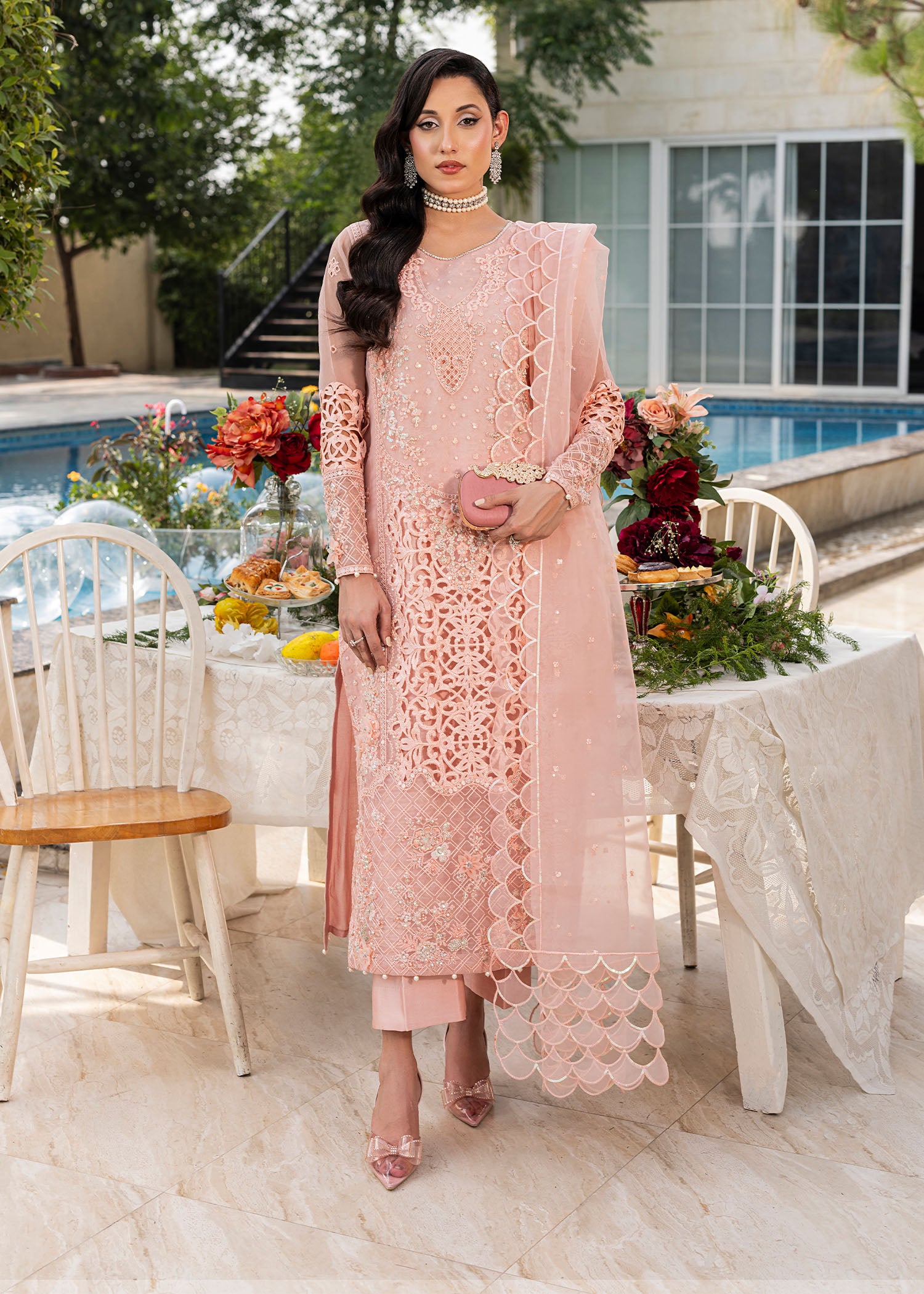 2556B - Embroidered 3Pc Dress - Zarqun Premium