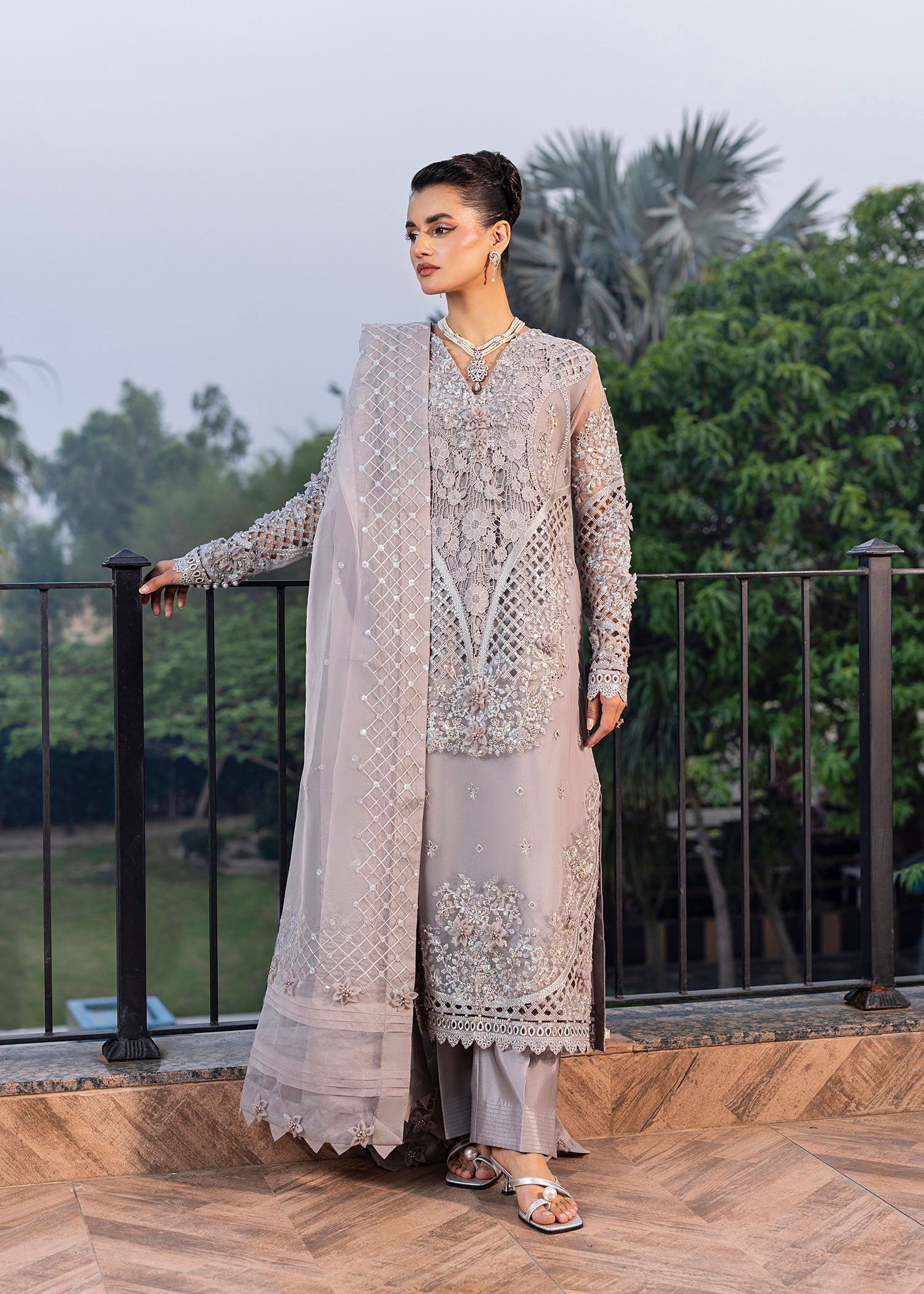 2555B - Embroidered 3Pc Dress - Zarqun Premium