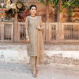 3 Piece Brown Jacquard Dress