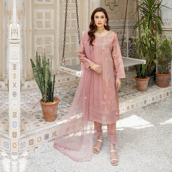 3 Piece Tea Pink Emb Suit