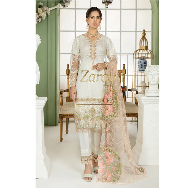 3 Piece schiffli embroidered Dress