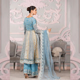 3 Piece Cyan Blue Panel Frock