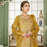 3 Piece Mustard Emb Net Suit