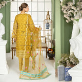 3 Piece Mustard Emb Net Suit