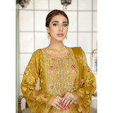 3 Piece Mustard Emb Net Suit