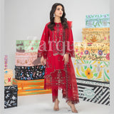 Claret - 3Pc Embroidered Cotton Dress