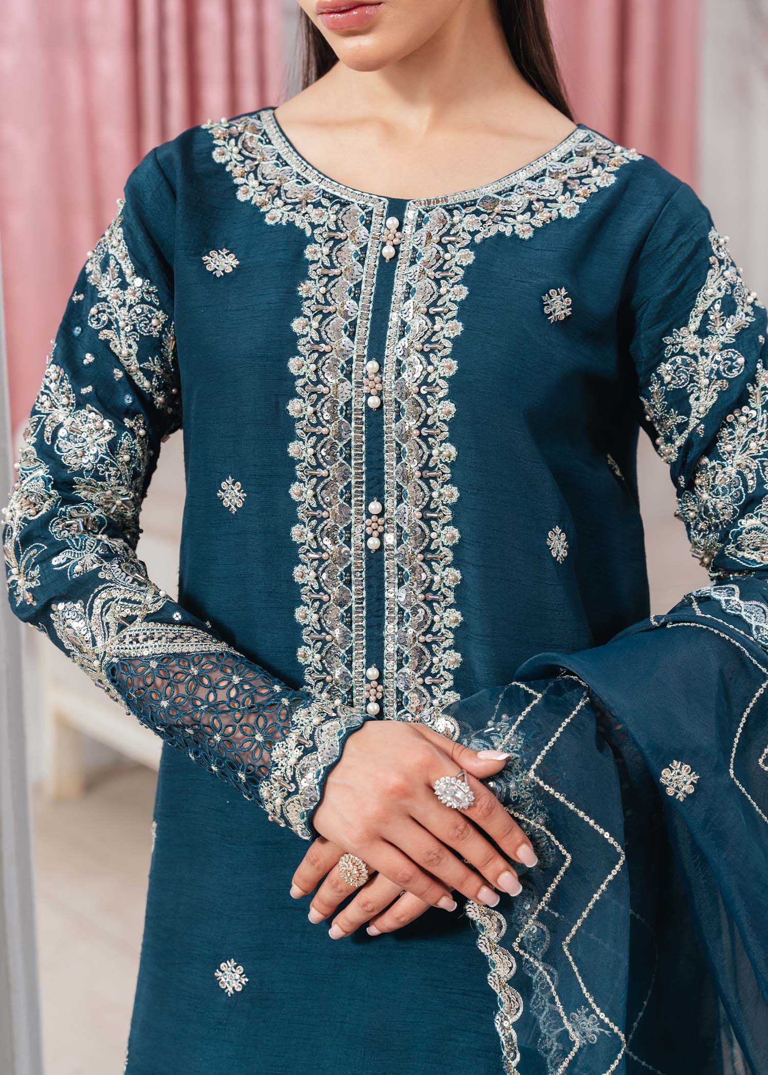 2534B - Embroidered 3Pc Dress - Zarqun Premium