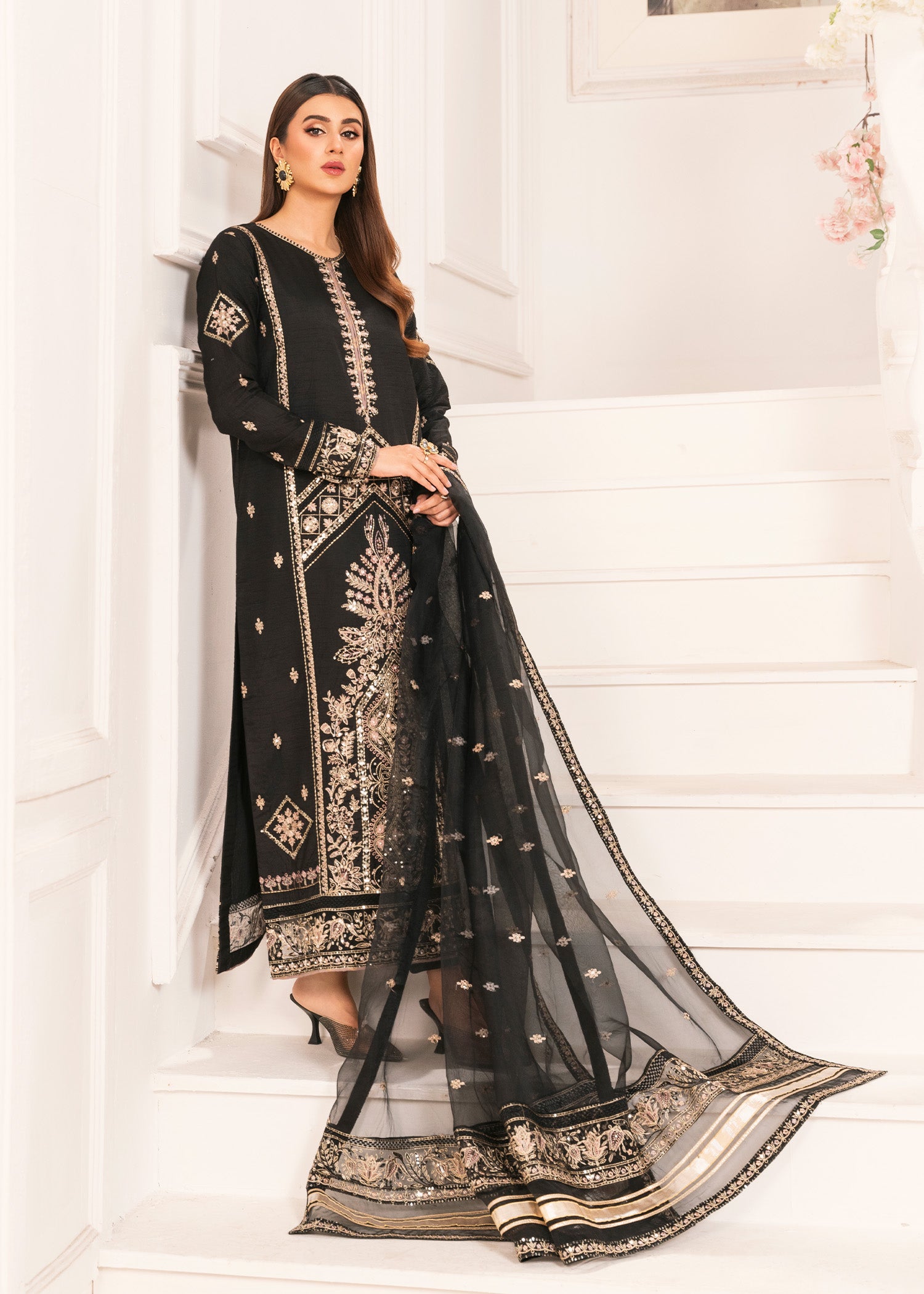 2530A - Embroidered 3Pc Dress - Zarqun Premium