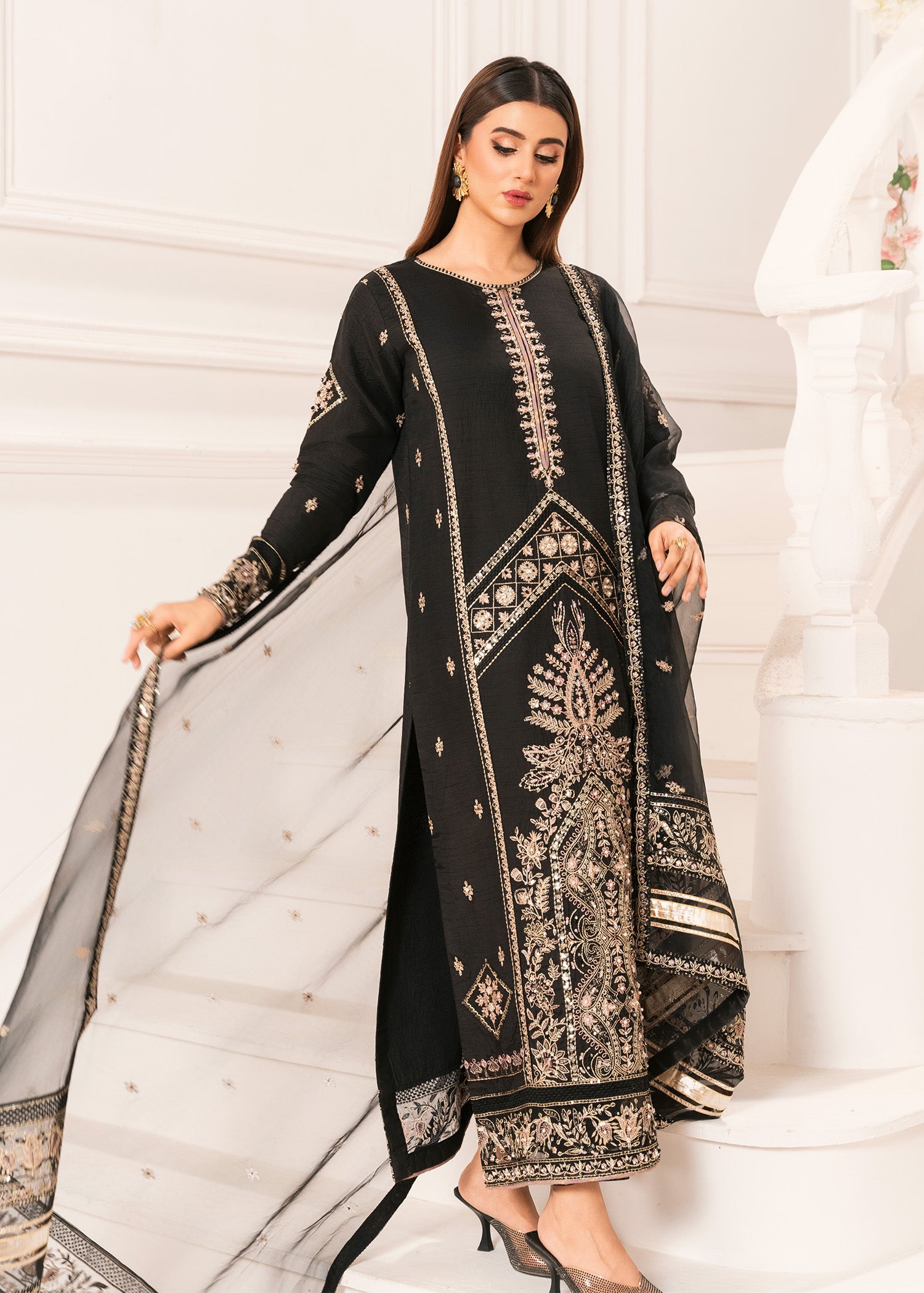 2530A - Embroidered 3Pc Dress - Zarqun Premium
