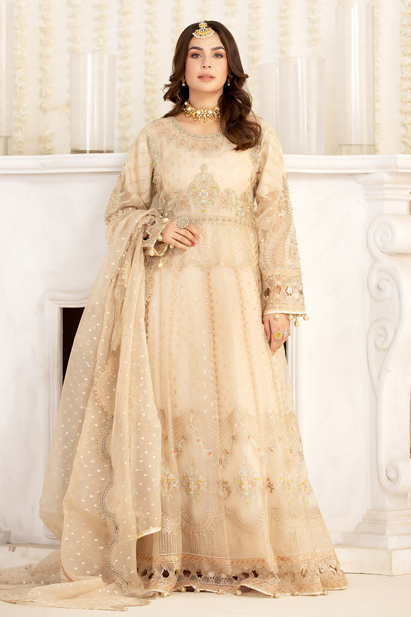 Four Piece Stitched Beige Sharara Outfit