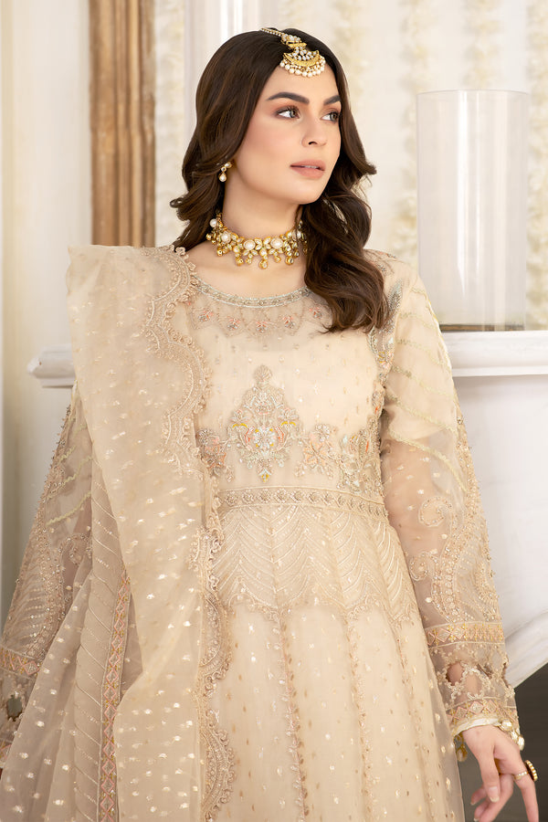 Four Piece Stitched Beige Sharara Outfit