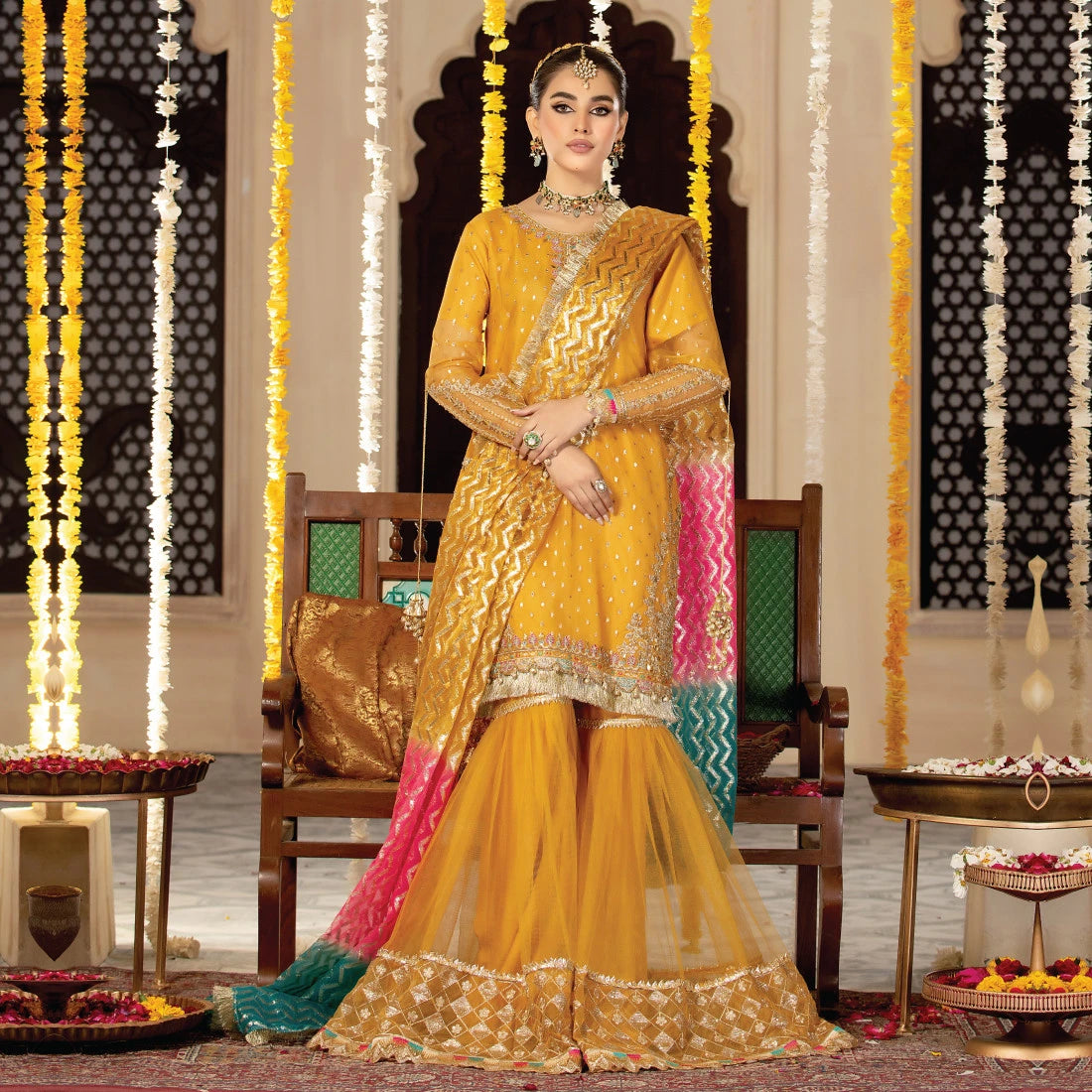 Mehndi Yellow 3Pc Formal Dress