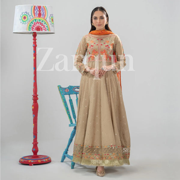 Sand - 3Pc Embroidered Cotton Dress