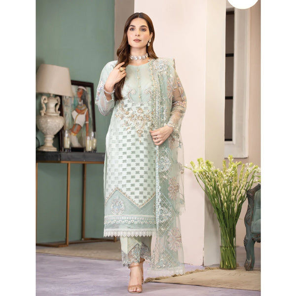 Three Piece Stitched Embroidered Jacquard Dress