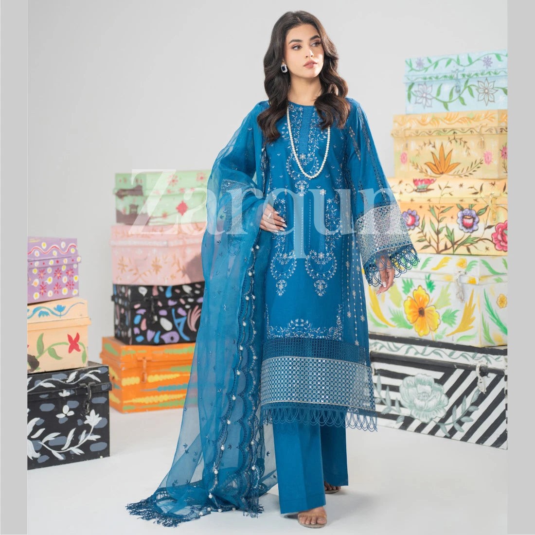 Zinc - 3Pc Embroidered Cotton Dress