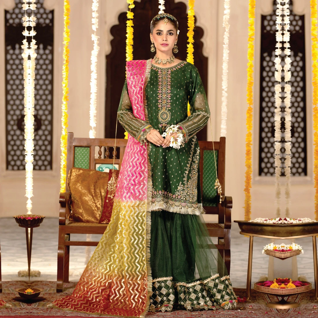 Buy Impressive Bottle Green Gown Online in India @Mohey - Indo Western for  Women